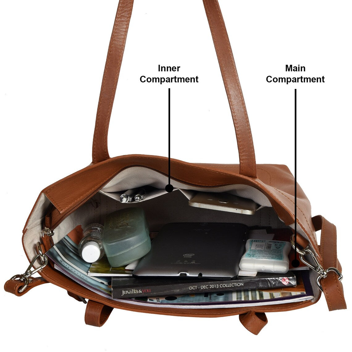 Grains & Tan Full-Grain Leather Classic Tote with Adjustable Strap