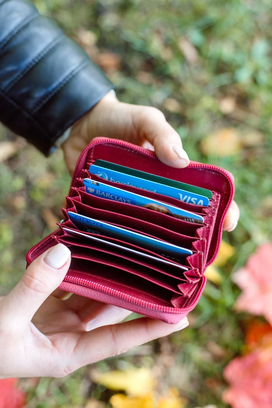 Full-Grain Leather Accordion Card Holder: RFID Secured Wallet